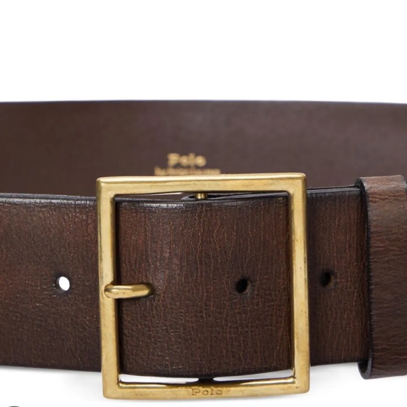 New Polo By Ralph Lauren Wide Brown Leather Belt Solid Brass Buckle XXS - Picture 2 of 11